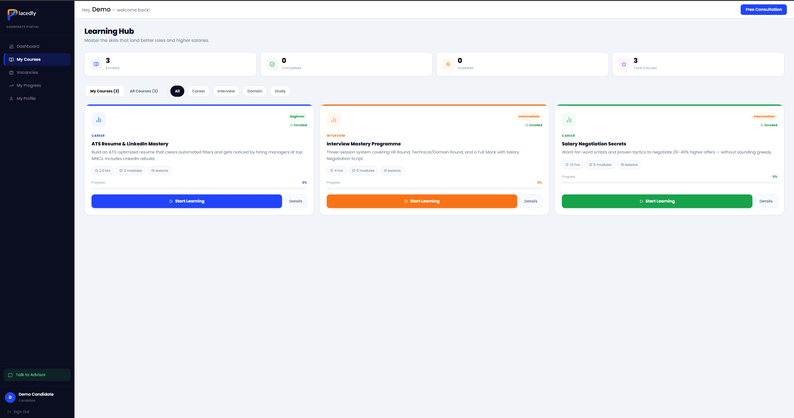 Placedly — recruiter dashboard